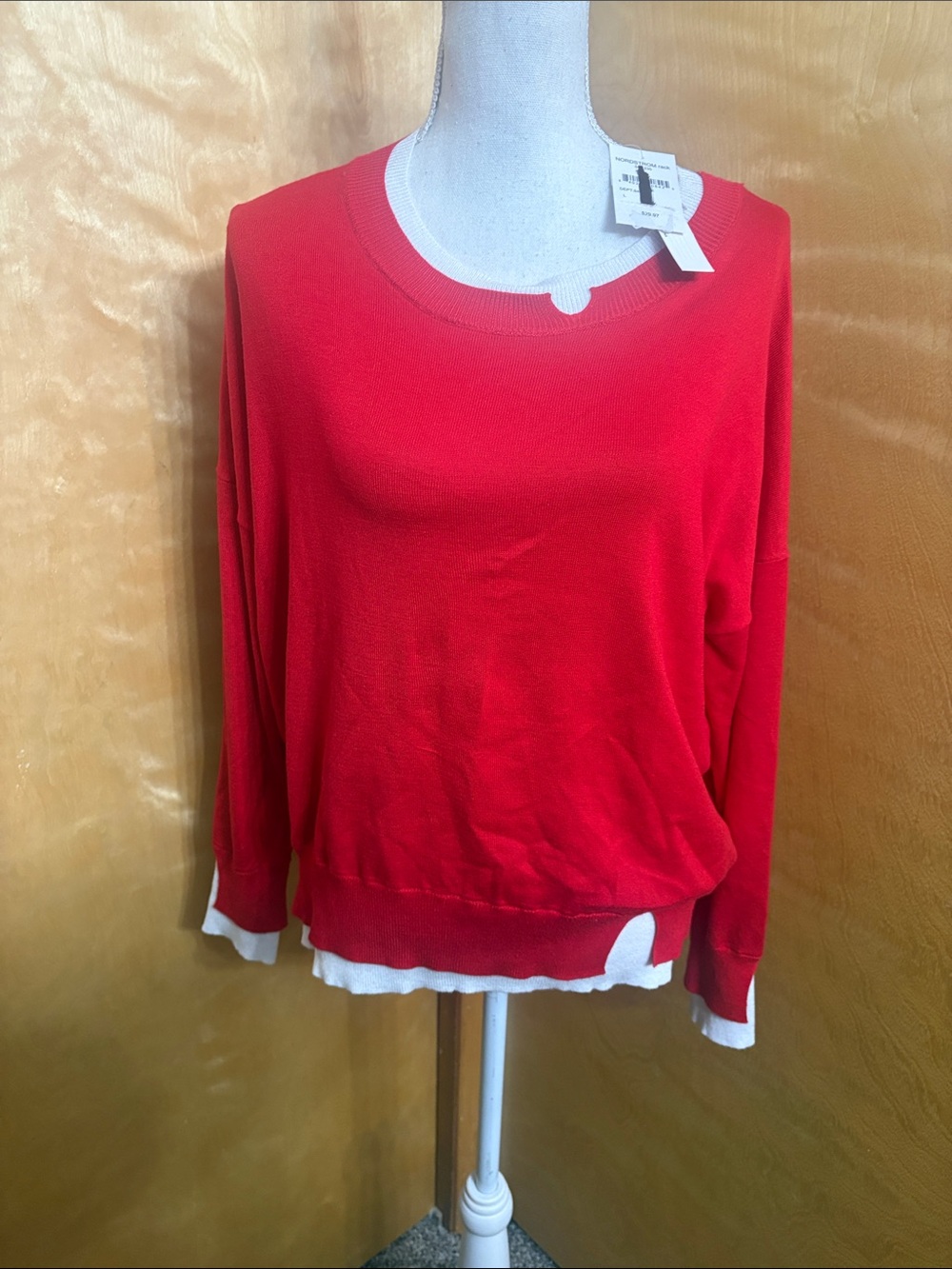 NWT Sweet Romeo Red And White Long Sleeve Cut Out Sweater Size L